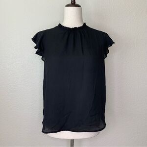 Forever 21 Black Mock neck Ruffle Women’s Top, Sz Small